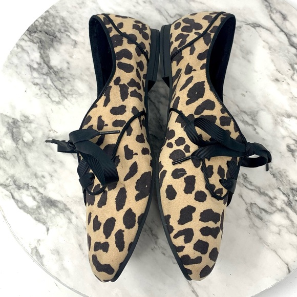 Aldo Leopard Print Oxford Flats 7 Animal Print Classic Preppy Academia Neutral - Picture 7 of 12